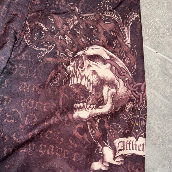 Affliction Swim Trunks Mens 38 Board Shorts Swimsuit Skull Wings Patch Black Y2K - Picture 3 of 7